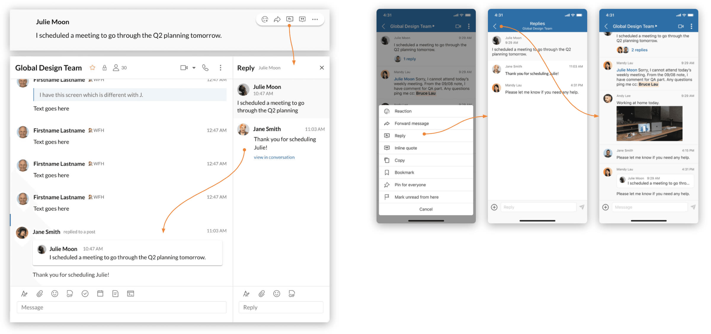 MVP concept: digest view collecting all replies to a post in a dedicated panel